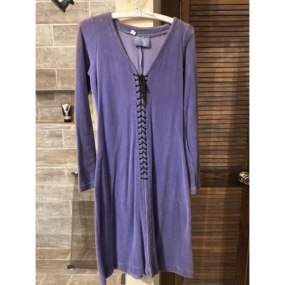 Vtg Betsey Johnson alley cat 70s Purple velvet Dress Lace Up RARE
